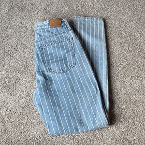 American Eagle Outfitters striped mom jeans in a light blue wash